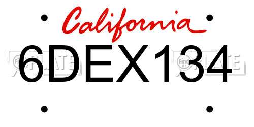6DEX134 California License Plate
