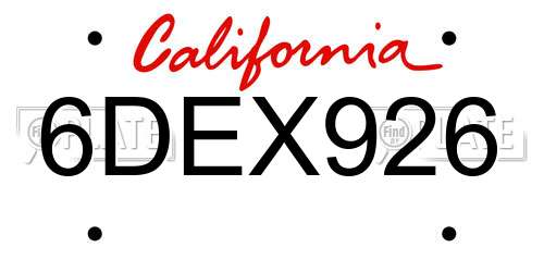 6DEX926 California License Plate