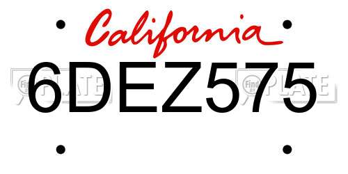 6DEZ575 California License Plate