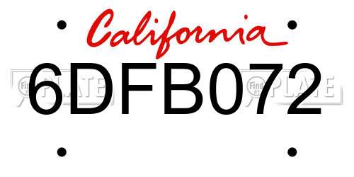 6DFB072 California License Plate