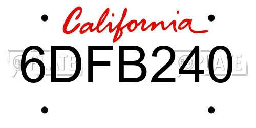 6DFB240 California License Plate