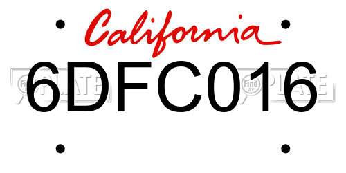 6DFC016 California License Plate