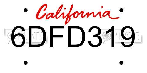 6DFD319 California License Plate