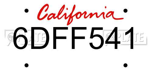 6DFF541 California License Plate