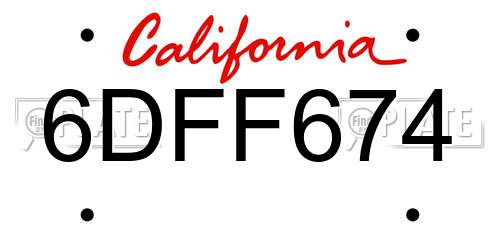6DFF674 California License Plate