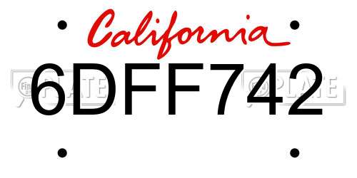 6DFF742 California License Plate