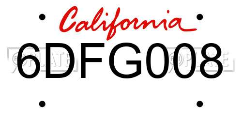 6DFG008 California License Plate