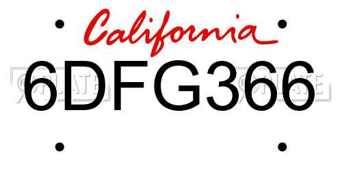 6DFG366 California License Plate