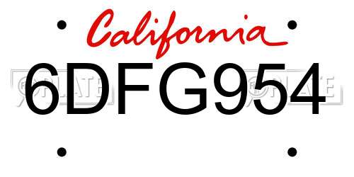 6DFG954 California License Plate