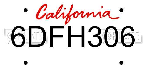 6DFH306 California License Plate