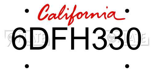 6DFH330 California License Plate