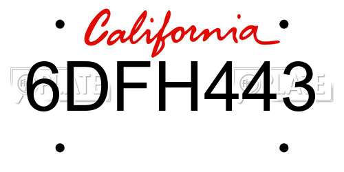 6DFH443 California License Plate