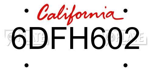 6DFH602 California License Plate