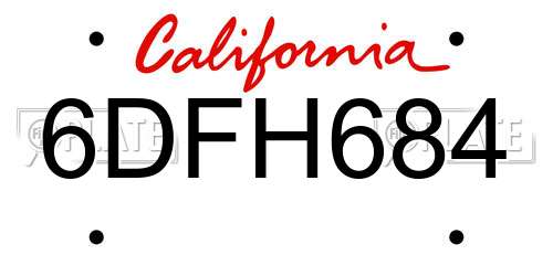 6DFH684 California License Plate