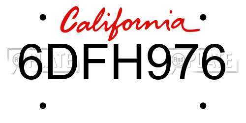 6DFH976 California License Plate