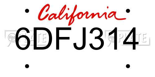 6DFJ314 California License Plate