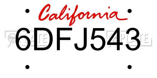 6DFJ543 California License Plate