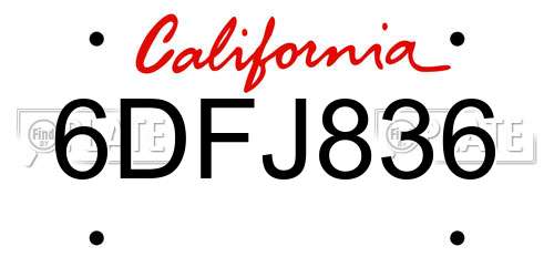 6DFJ836 California License Plate
