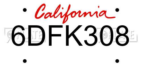 6DFK308 California License Plate