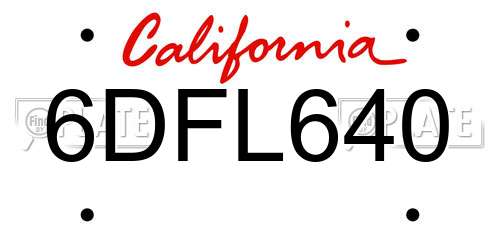 6DFL640 California License Plate