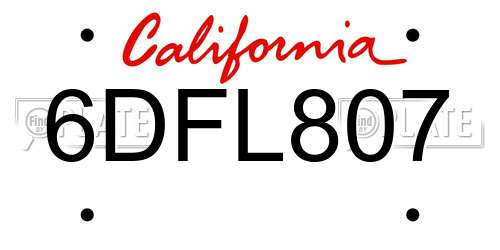 6DFL807 California License Plate