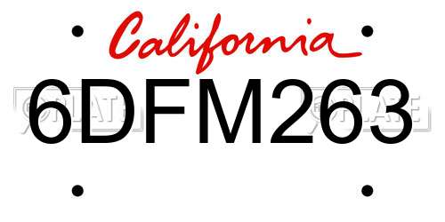 6DFM263 California License Plate