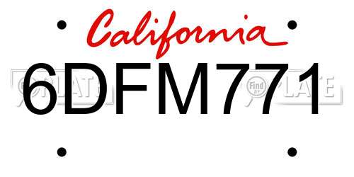 6DFM771 California License Plate