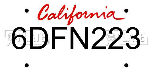 6DFN223 California License Plate