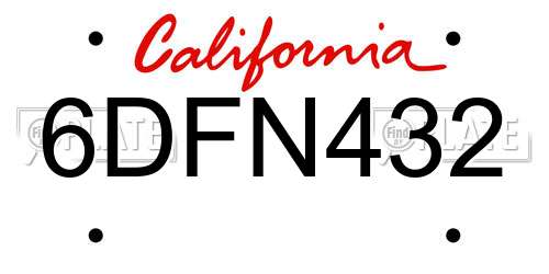 6DFN432 California License Plate