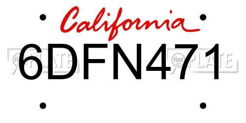 6DFN471 California License Plate