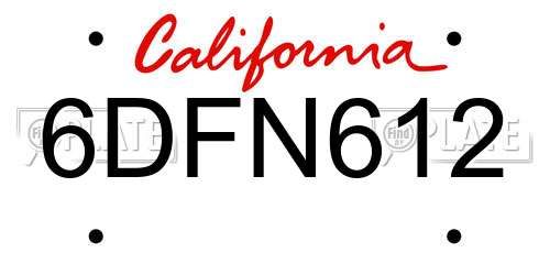 6DFN612 California License Plate
