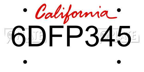 6DFP345 California License Plate