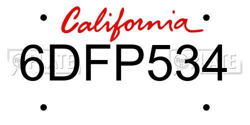 6DFP534 California License Plate