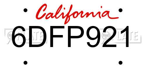 6DFP921 California License Plate