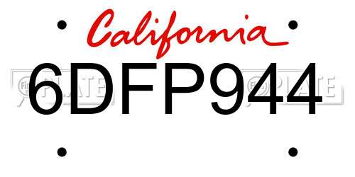 6DFP944 California License Plate