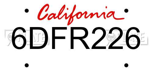 6DFR226 California License Plate