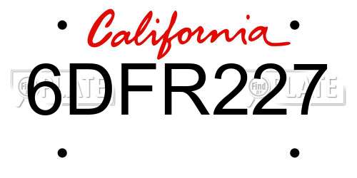 6DFR227 California License Plate