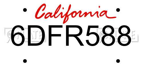 6DFR588 California License Plate