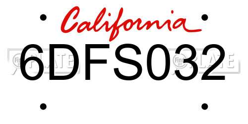 6DFS032 California License Plate
