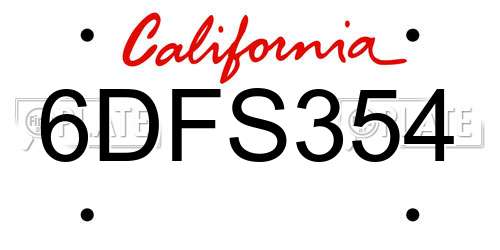 6DFS354 California License Plate