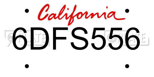 6DFS556 California License Plate