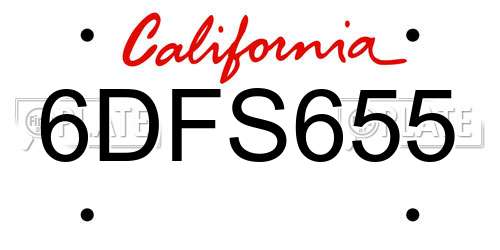 6DFS655 California License Plate
