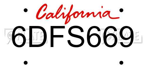 6DFS669 California License Plate