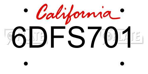 6DFS701 California License Plate