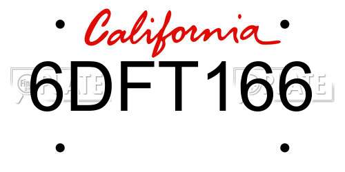 6DFT166 California License Plate