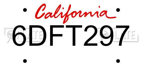 6DFT297 California License Plate