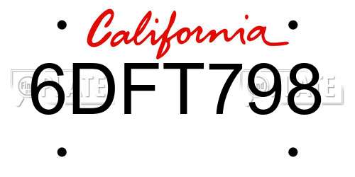 6DFT798 California License Plate