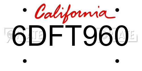 6DFT960 California License Plate
