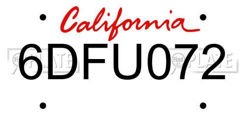 6DFU072 California License Plate