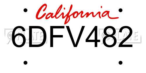 6DFV482 California License Plate